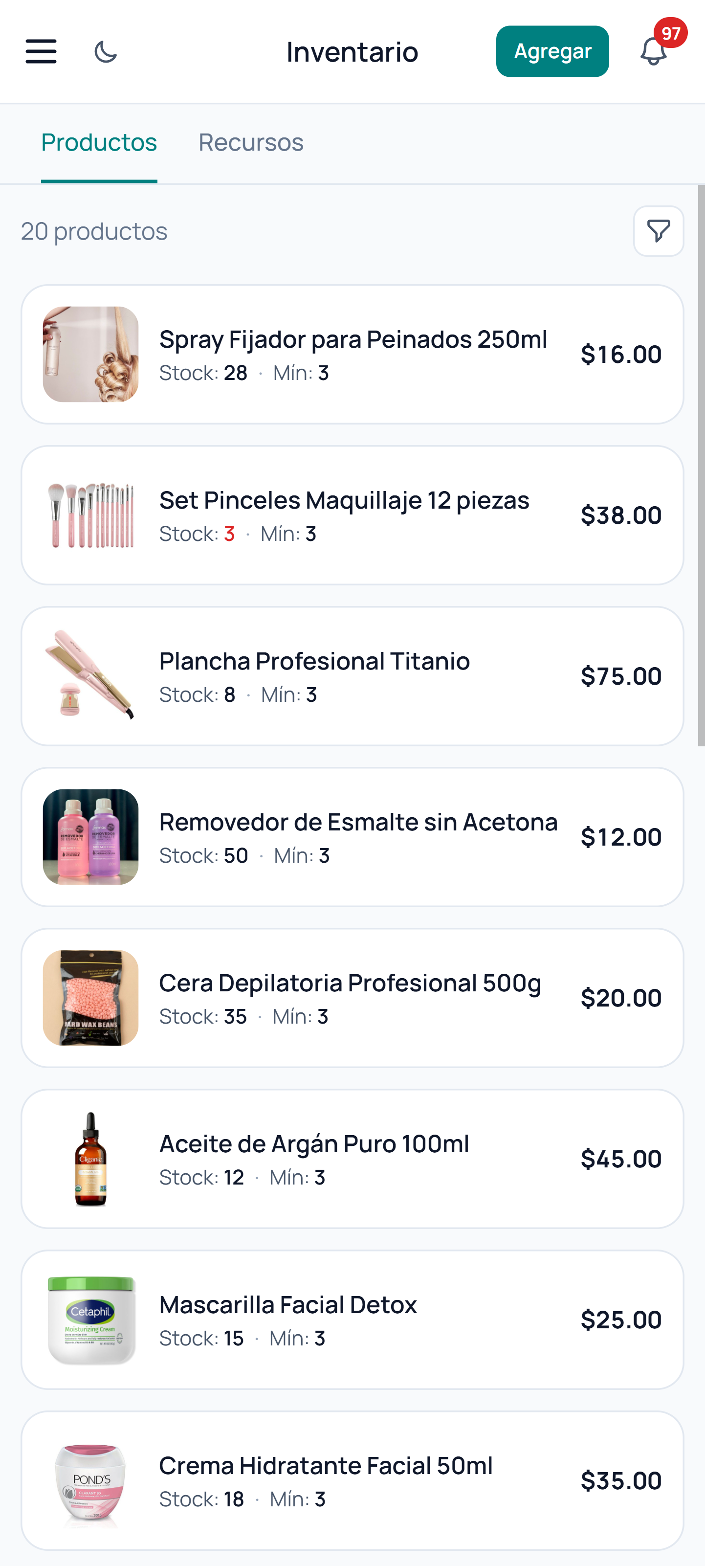 Venta de productos e inventario